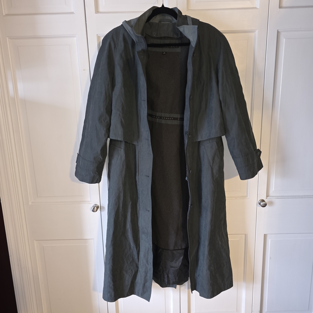 Fleet Street Hooded Trench Coat Womens 14P Gray Lightweight Rain Jacket